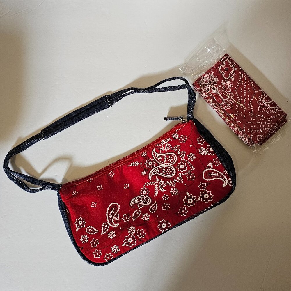 Bandana Purse Bag & Matching Bandana Zippered Closure Vintage New